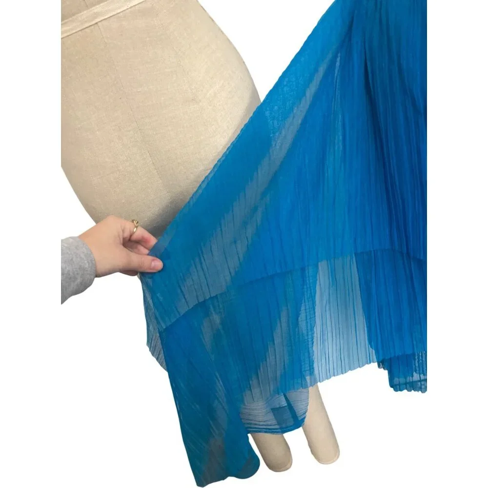 Vintage Shaw Benitez Blue Pleated Asymmetrical Skirt Made In Italy - Picture 9 of 11